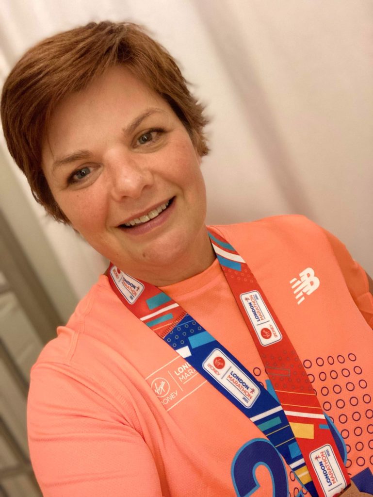 Mandy Blair pictured with her Virtual Virgin Money London Marathon 2021 medal